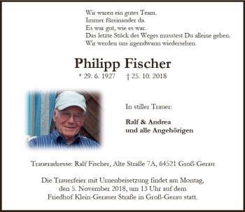Traueranzeige von Philipp Fischer von vrm-trauer