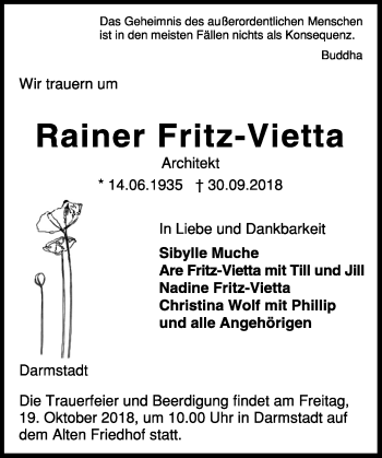 Traueranzeige von Rainer Fritz-Vietta von vrm-trauer