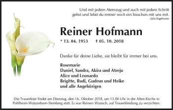 Traueranzeige von Reiner Hofmann von  Gießener Anzeiger