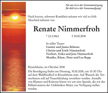 Traueranzeige von Renate Nimmerfroh von vrm-trauer