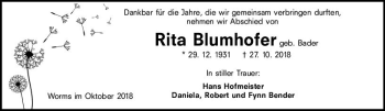 Traueranzeige von Rita Blumhofer von vrm-trauer