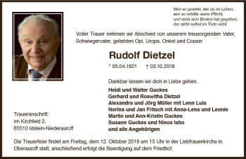 Traueranzeige von Rudolf Dietzel von vrm-trauer