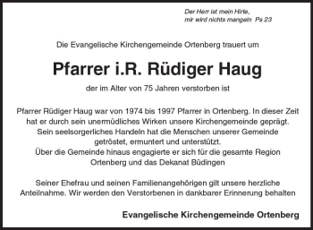 Traueranzeige von Rüdiger Haug von  Kreisanzeiger