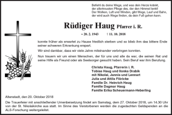 Traueranzeige von Rüdiger Haug von  Kreisanzeiger