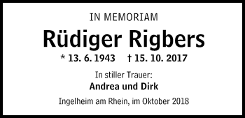 Traueranzeige von Rüdiger Rigbers von vrm-trauer