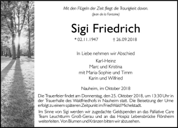 Traueranzeige von Sigi Friedrich von vrm-trauer