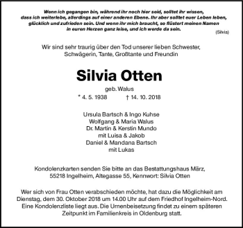 Traueranzeige von Silvia Otters von vrm-trauer