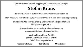 Traueranzeige von Stefan Kraus von vrm-trauer