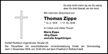 Traueranzeige von Thomas Zippe von vrm-trauer
