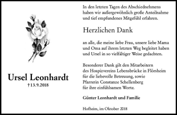 Traueranzeige von Ursel Leonhardt von vrm-trauer