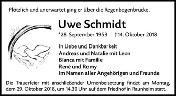 Traueranzeige von Uwe Schmidt von vrm-trauer