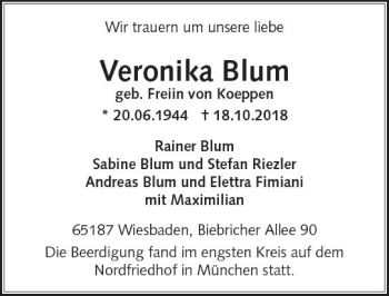 Traueranzeige von Veronika Blum von vrm-trauer