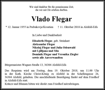 Traueranzeige von Vlado Flegar von VRM Trauer