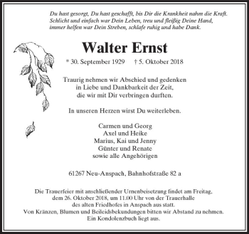Traueranzeige von Walter Ernst von  Usinger Anzeiger