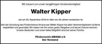 Traueranzeige von Walter Kipper von vrm-trauer