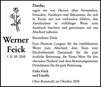 Traueranzeige von Werner Feick von vrm-trauer