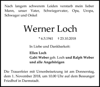 Traueranzeige von Werner Loch von vrm-trauer