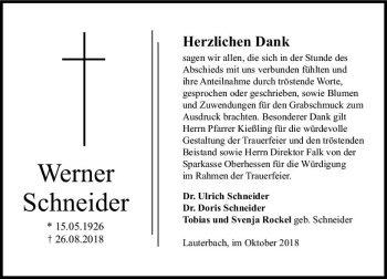 Traueranzeige von Werner Schneider von VRM Trauer