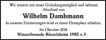Traueranzeige von Wilhelm Dambmann von vrm-trauer