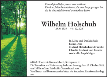 Traueranzeige von Wilhelm Holschuh von vrm-trauer