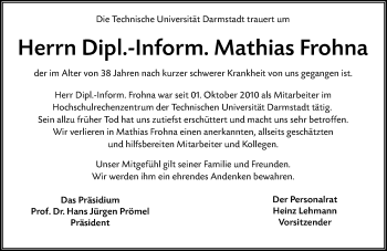 Traueranzeige von Mathias Frohna von vrm-trauer