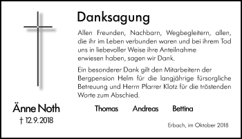 Traueranzeige von Änne Noth von vrm-trauer