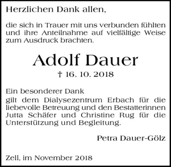 Traueranzeige von Adolf Dauer von vrm-trauer