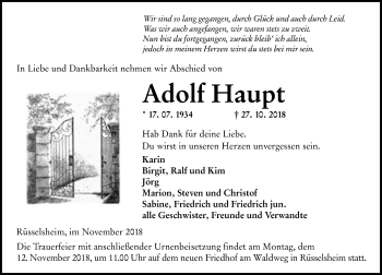 Traueranzeige von Adolf Haupt von vrm-trauer
