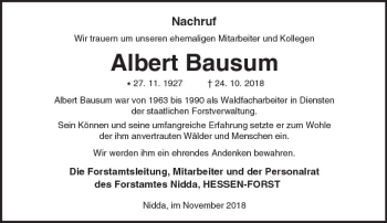 Traueranzeige von Albert Bausum von  Kreisanzeiger