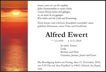 Traueranzeige von Alfred Ewert von vrm-trauer