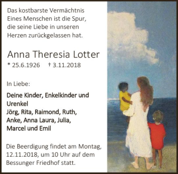 Traueranzeige von Anna Theresia Lotten von vrm-trauer