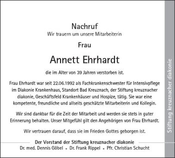 Traueranzeige von Annett Ehrhardt von vrm-trauer