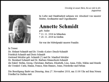 Traueranzeige von Annette Schmidt von  Gießener Anzeiger
