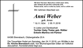 Traueranzeige von Anni Weber von vrm-trauer