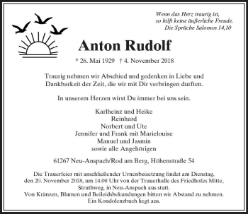 Traueranzeige von Anton Rudolf von  Usinger Anzeiger