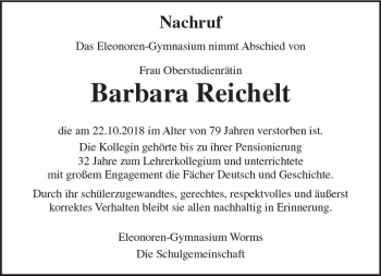 Traueranzeige von Barbara Reichelt von vrm-trauer