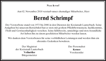 Traueranzeige von Bernd Schrimpf von VRM Trauer