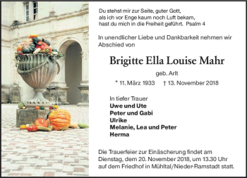 Traueranzeige von Brigitte Ella Louise Mahr von vrm-trauer