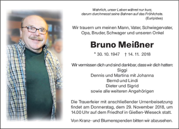 Traueranzeige von Bruno Meißner von  Gießener Anzeiger