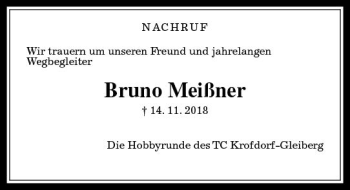 Traueranzeige von Bruno Meißner von  Gießener Anzeiger