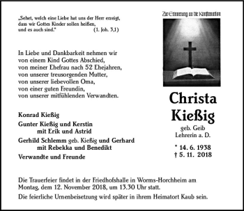 Traueranzeige von Christa Kießig von vrm-trauer