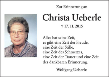 Traueranzeige von Christa Ueberle von vrm-trauer