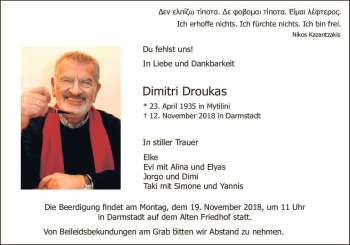Traueranzeige von Dimitri Droukas von vrm-trauer