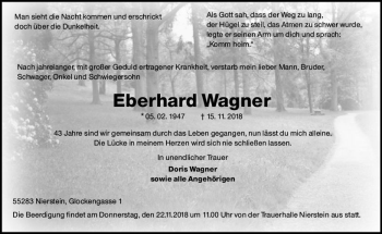 Traueranzeige von Eberhard Wagner von vrm-trauer