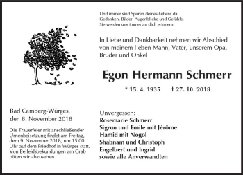 Traueranzeige von Egon Hermann Schmerr von  Camberger Anzeiger