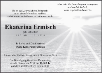 Traueranzeige von Ekaterina Ermisch von  Kreisanzeiger