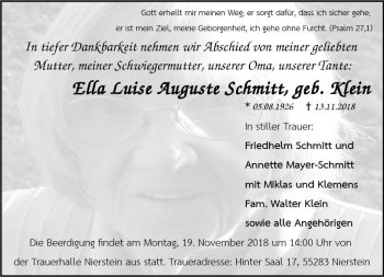 Traueranzeige von Ella Luise Auguste Schmitt von vrm-trauer