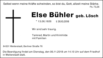 Traueranzeige von Else Bühler von vrm-trauer