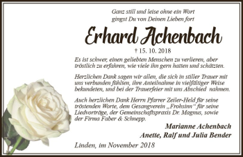 Traueranzeige von Erhard Achenbach von  Gießener Anzeiger