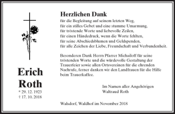Traueranzeige von Erich Roth von  Camberger Anzeiger
